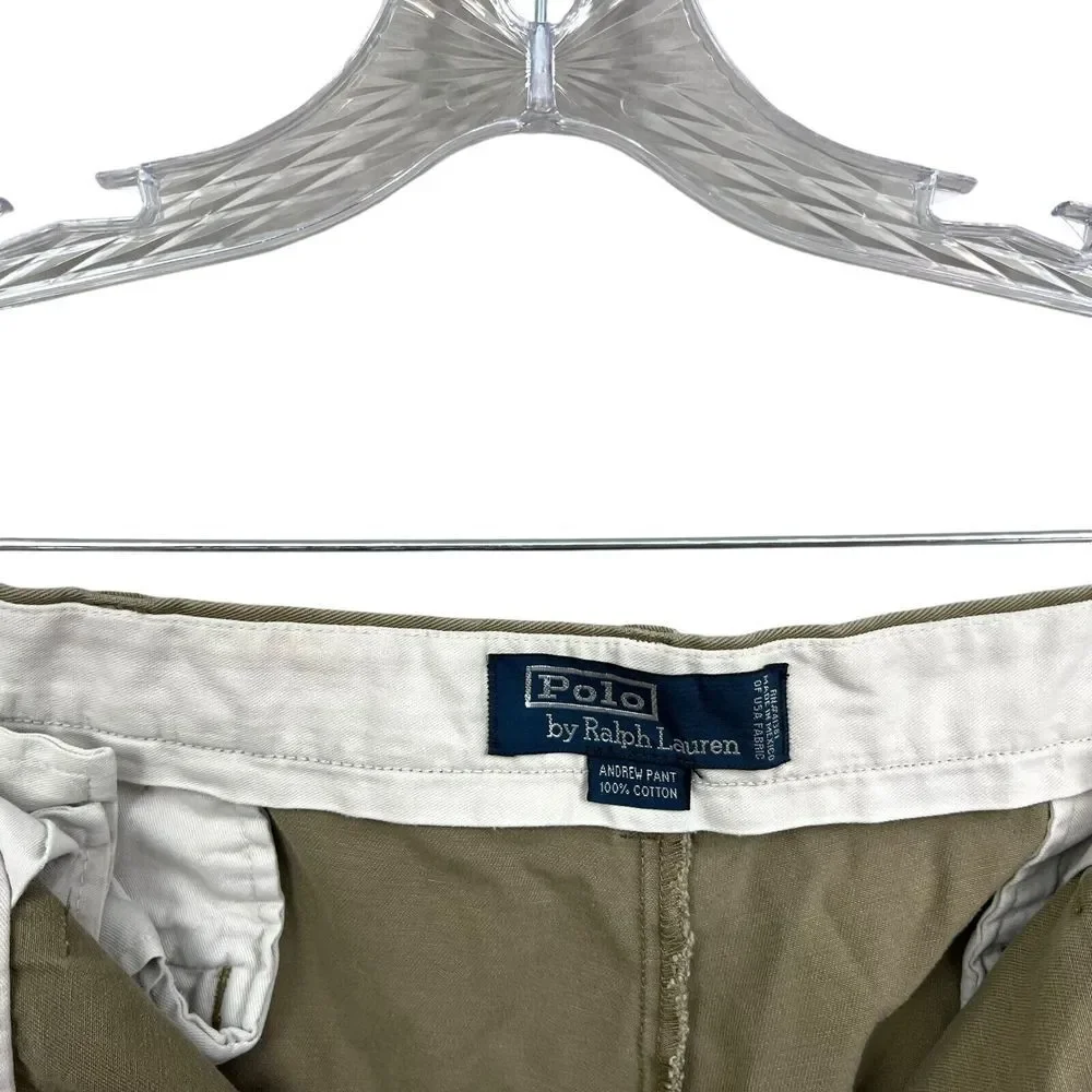 Polo By Ralph Lauren Mens Andrew Pants Pleated Chino Slash Pockets Khaki Sz W38*